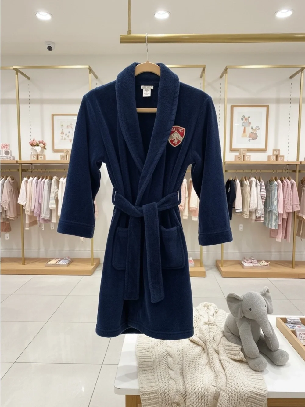 Boys Cherokee Blue Fleece Robe Embroidered Athletics Crest Shawl Collar Travel M